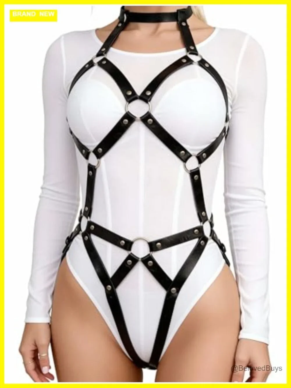 Women's Adjustable Faux Leather Body Belt with Metal Ring Straps Gothic Punk